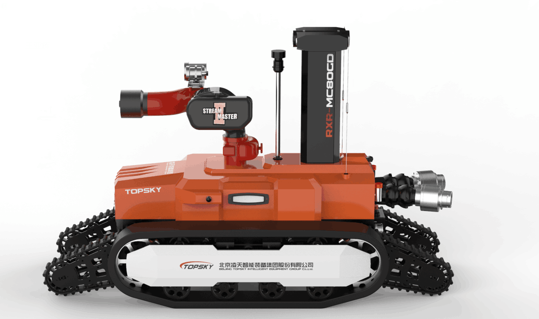 全地形防爆消防滅火偵察機(jī)器人【履帶擺臂】  (第2代，升降云臺及氣體二合一探測裝置+語音控制）  RXR-MC80BGD